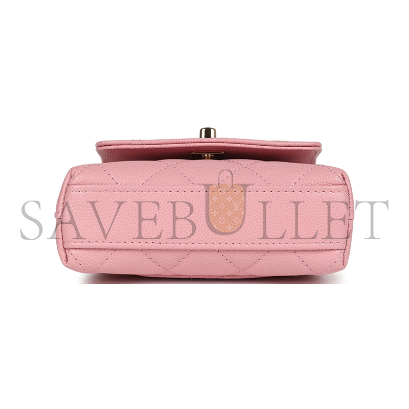 Ch**el master grained calfskin nano coco top handle flap bag light gold hardware pink ap4245 (11*9*5cm)